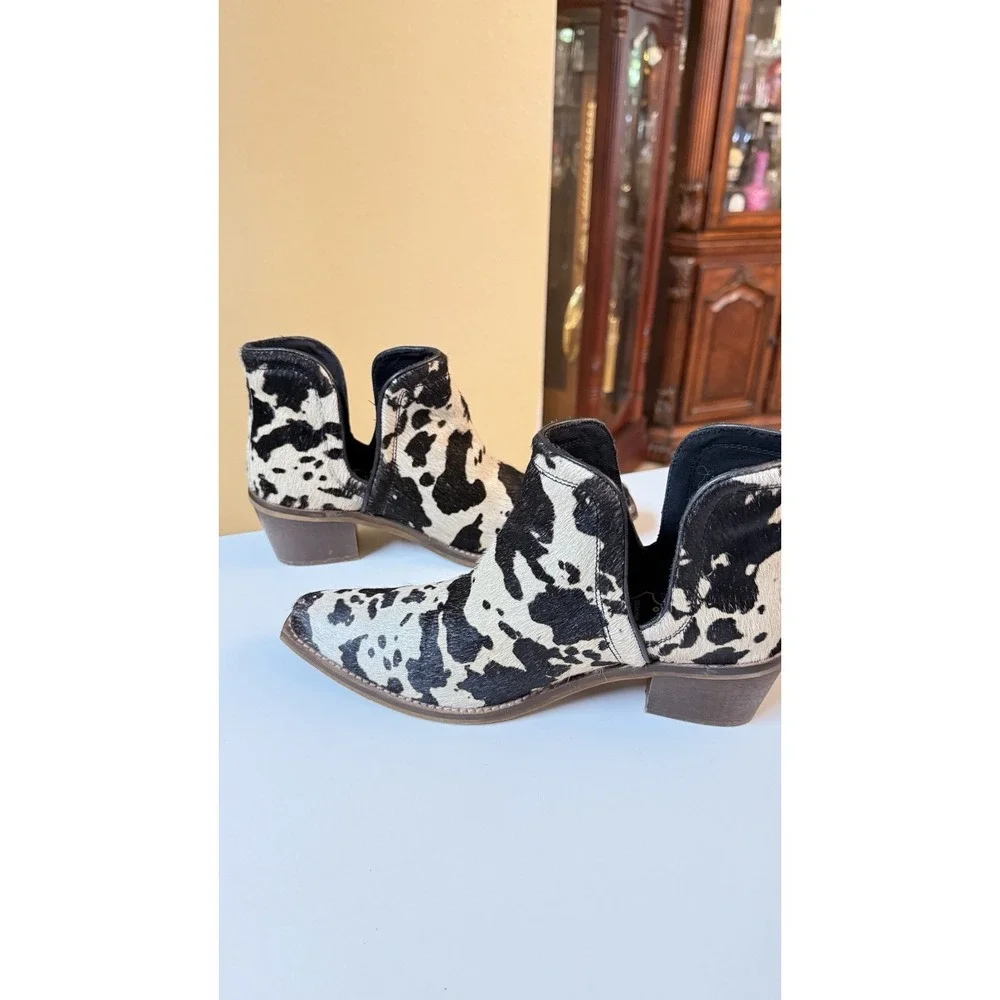 Myra Cowhide Ankle Boots Western Haircalf Black‎ White Size 8 Leather